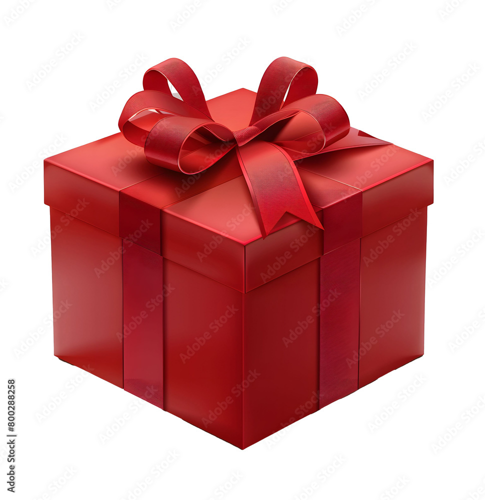 Fototapeta premium Red gift box with ribbon isolated on white background plaid pattern