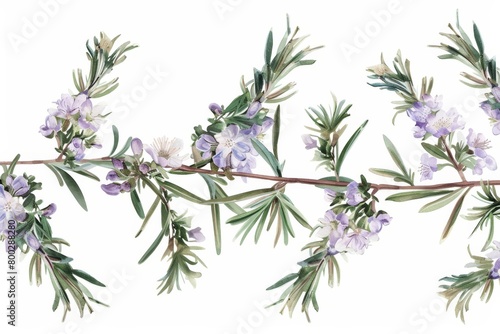 Rosemary branch isolated with flowers