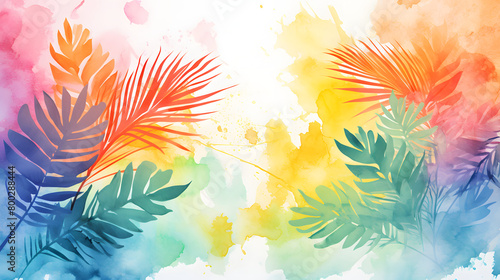Digital retro watercolor abstract graphics tropical plants poster web page PPT background