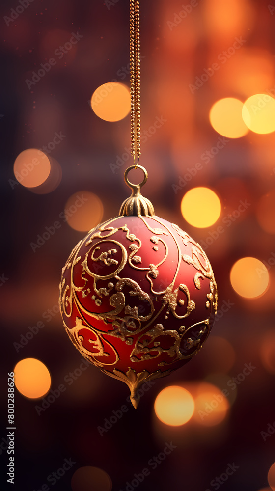 Close up of elegant red and gold Christmas decorations Close up of elegant red and gold Christmas decorations