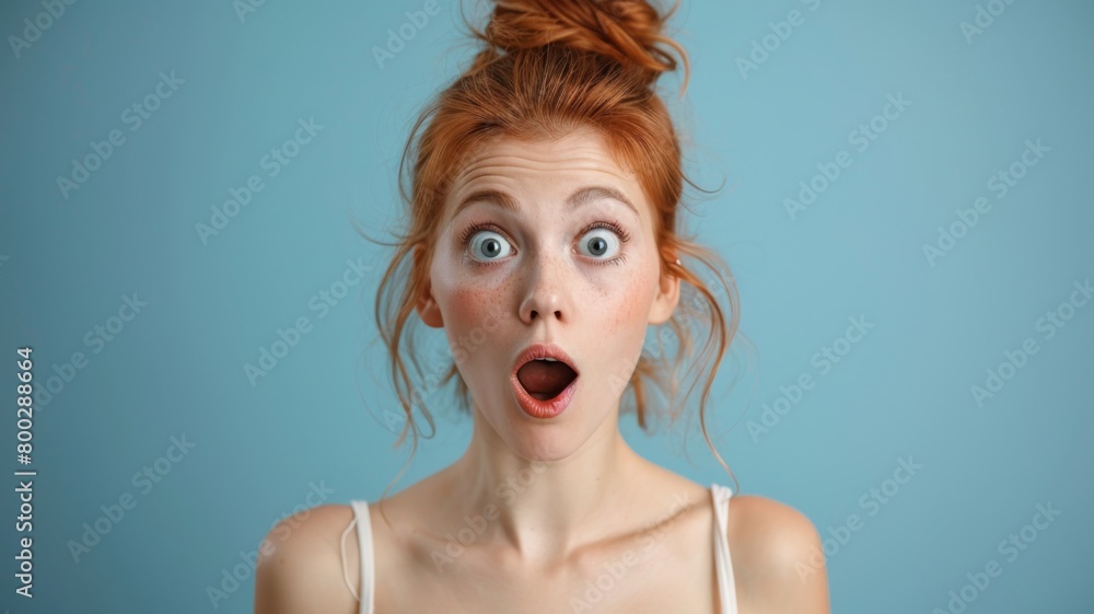 Shocked Expression Studio Portrait with blue Background Shocked Expression Studio Portrait with blue Background