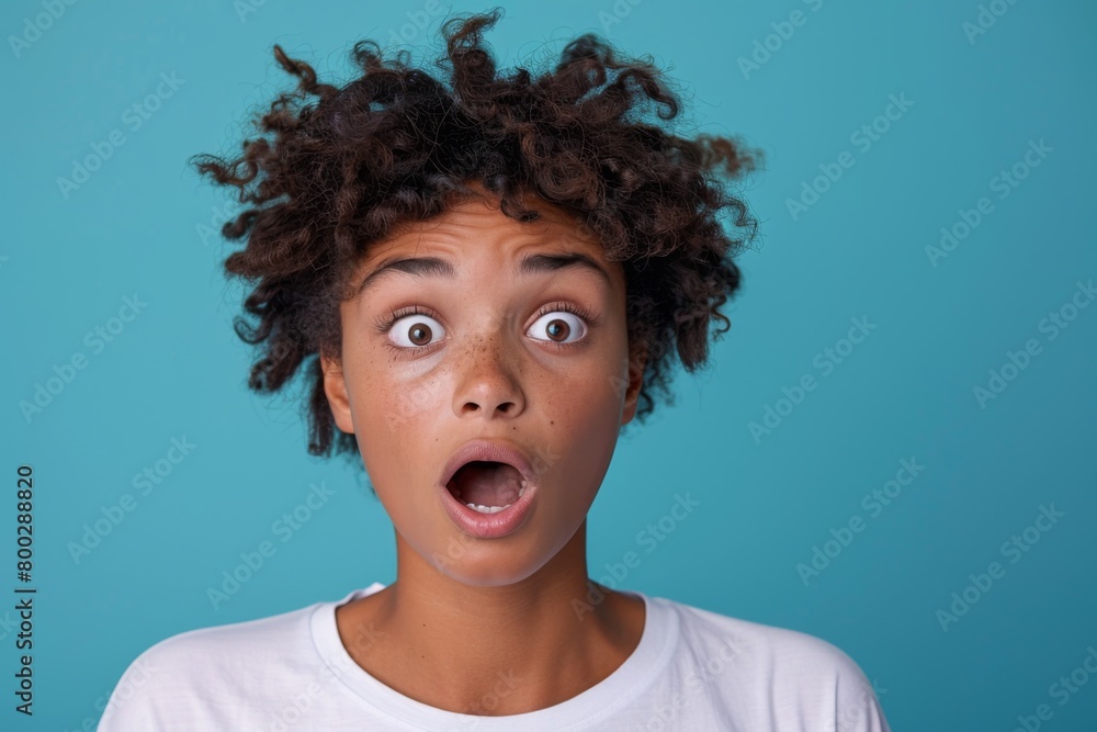 Shocked Expression Studio Portrait with blue Background Shocked Expression Studio Portrait with blue Background