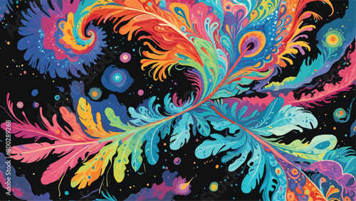 Psychedelic Art - Editable - Vector Flat Illustration - Fractal Fantasia - A Psychedelic Journey Through Swirling Colors.