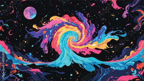 Psychedelic Art - Editable - Vector Flat Illustration - Fractal Fantasia - A Psychedelic Journey Through Swirling Colors.