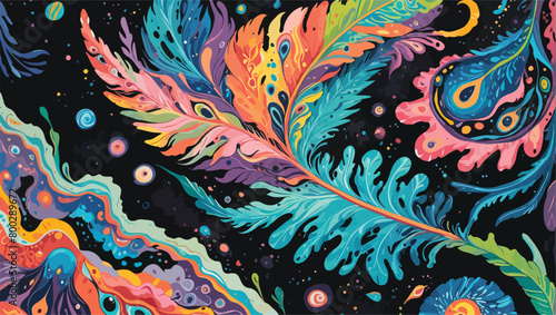 Psychedelic Art - Editable - Vector Flat Illustration - Fractal Fantasia - A Psychedelic Journey Through Swirling Colors.