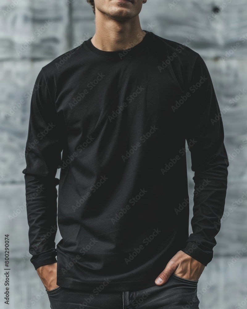Fotografie Black crew neck sweatshirt on a dark background