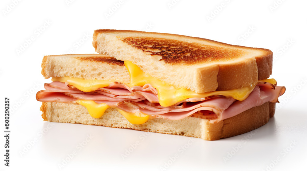 An isolated image of a toasted ham and cheese sandwich on a white background An isolated image of a toasted ham and cheese sandwich on a white background