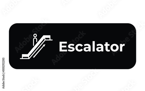 Black and white escalator stairs sign age banner illustration isolated on horizontal ratio background. Simple flat poster banner drawing for prints.