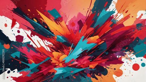 Abstract geometric paint splash background illustration in vibrant red hues.