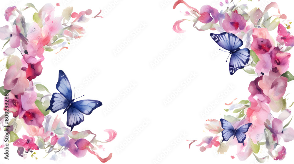Digital vintage watercolor butterflies and flowers abstract graphic poster web page PPT background