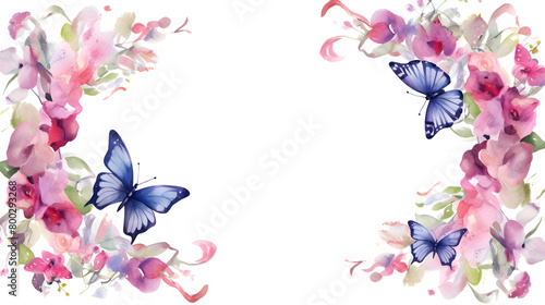 Digital vintage watercolor butterflies and flowers abstract graphic poster web page PPT background