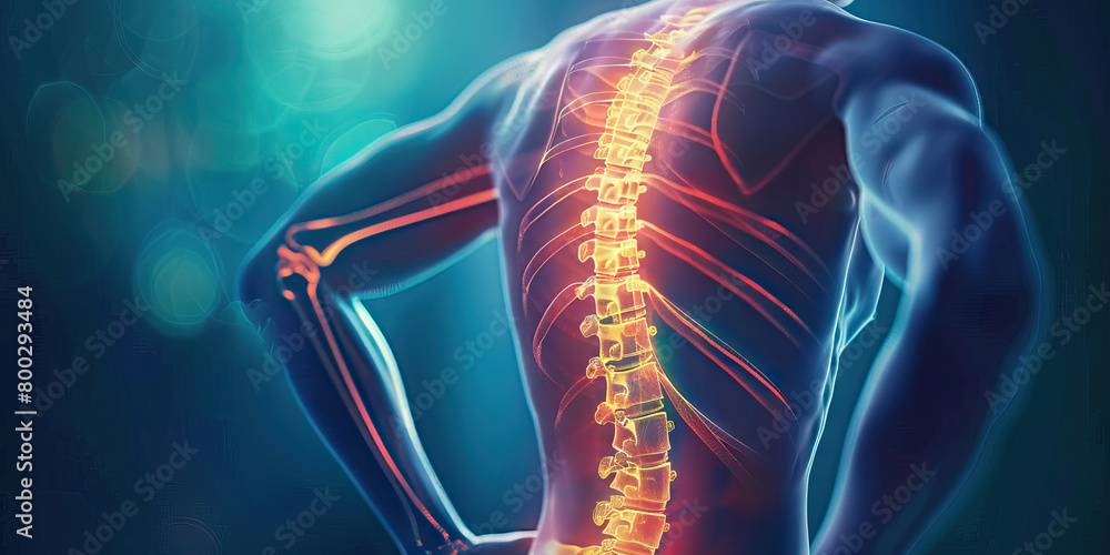 Facet Joint Fracture: The Back Pain and Spinal Instability - Picture a person with a highlighted spine, indicating pain and instability in the facet joints Facet Joint Fracture: The Back Pain and Spinal Instability - Picture a person with a highlighted spine, indicating pain and instability in the facet joints