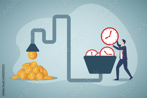 People turn time into dollars. Effort concept. Investing or savings for retirement fund, investment growth, tax time reminder concept.