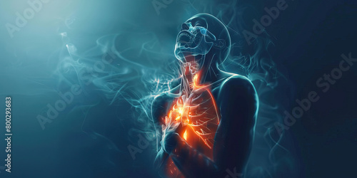 Sternal Fracture: The Chest Pain and Difficulty Breathing - Visualize a person holding their chest with a grimace, indicating pain and tenderness in the sternum