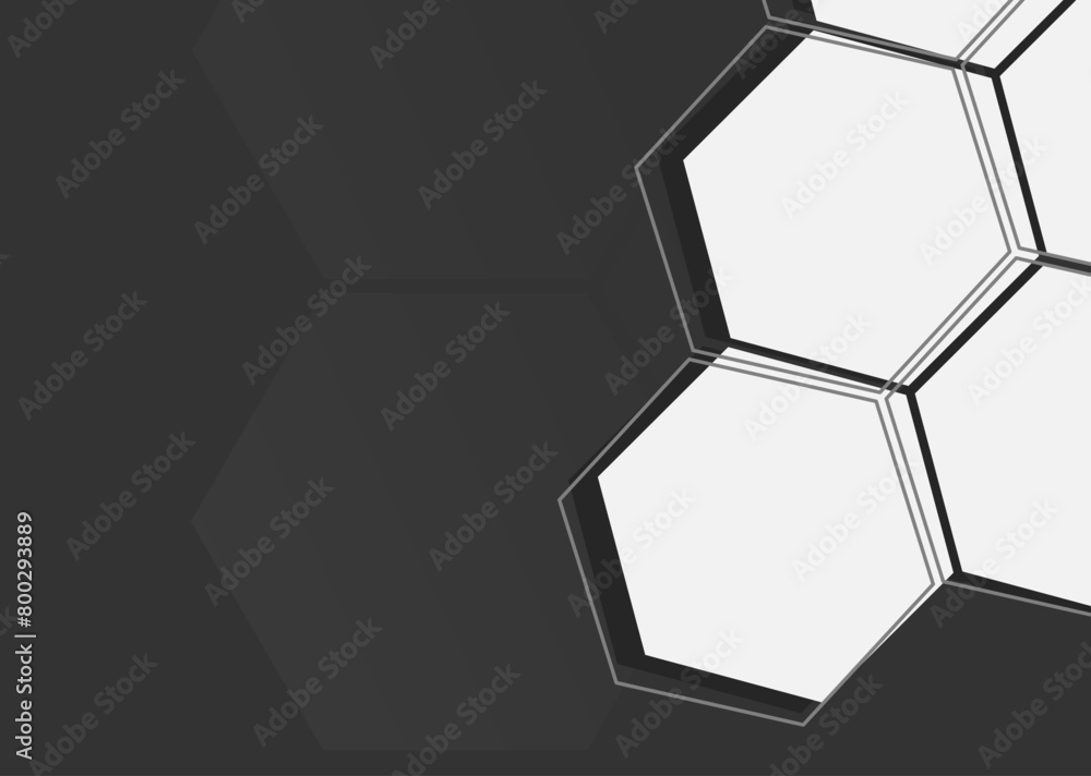 Gradient hexagonal background. white and black colors. copy space area Gradient hexagonal background. white and black colors. copy space area