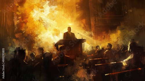 Illustration capturing the intense atmosphere of a charged congressional testimony photo