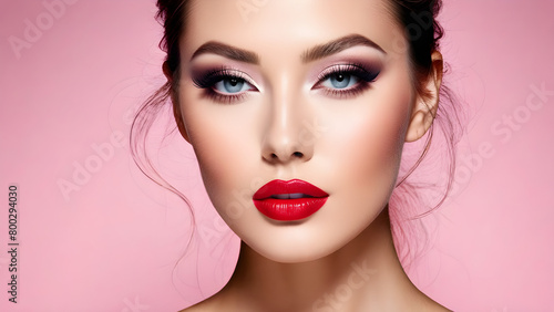 Gorgeous Cosmetic fashion model lipstick advertisement AI generated