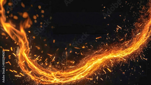 Abstract backgrund of sparks and fire line of molten metal from the burning of iron at night photo