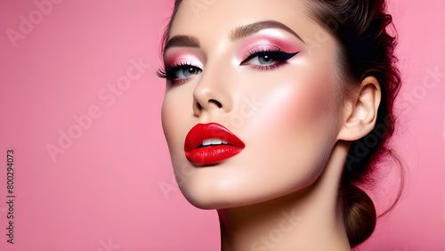 Gorgeous Cosmetic fashion model lipstick advertisement AI generated