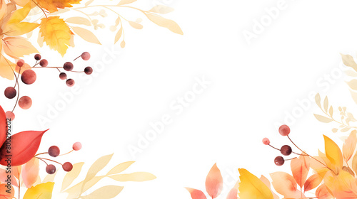 Digital vintage watercolor autumn leaves and berries abstract graphic poster web page PPT background © yonshan