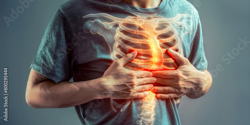 Costal Cartilage Fracture: The Rib Pain and Difficulty Breathing - Picture a person holding their ribcage with a grimace, indicating pain and tenderness in the costal cartilage