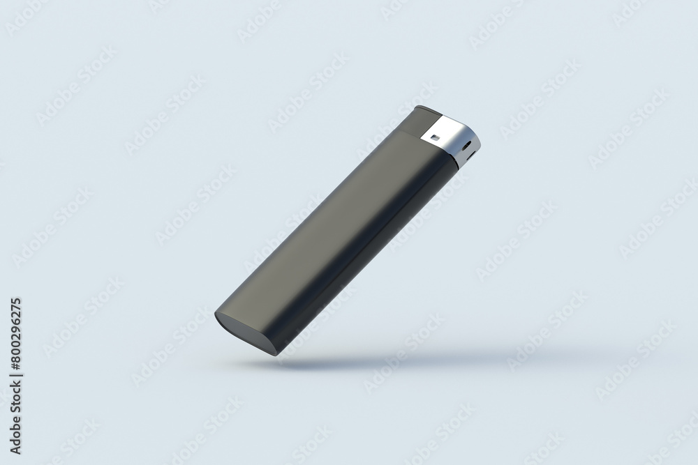 Falling lighter for cigarette on gray background. Smoker accessories. Disposable flammable equipment. 3d render Falling lighter for cigarette on gray background. Smoker accessories. Disposable flammable equipment. 3d render