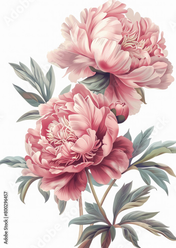 pink peony on a white background, illustration, flower, floristry, plant, nature, ornament, delicate, design, garden, spring, summer, bloom, petals, love, beauty, lush, luxurious