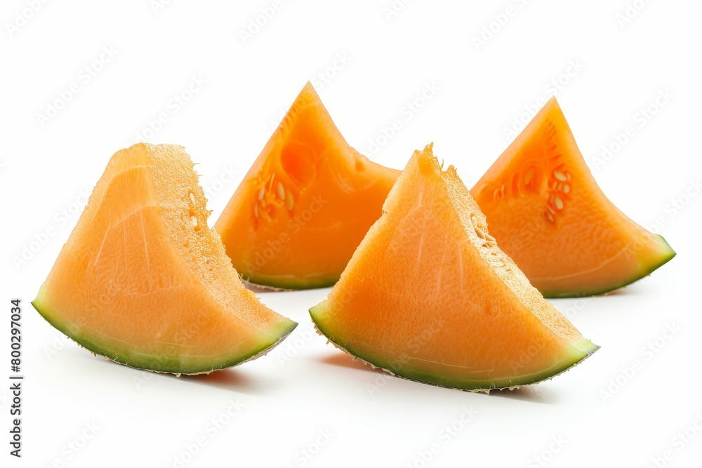 Slices of cantaloupe on white background