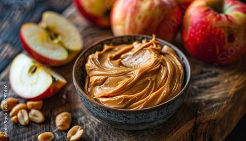 Snack on organic apples and peanut butter photo