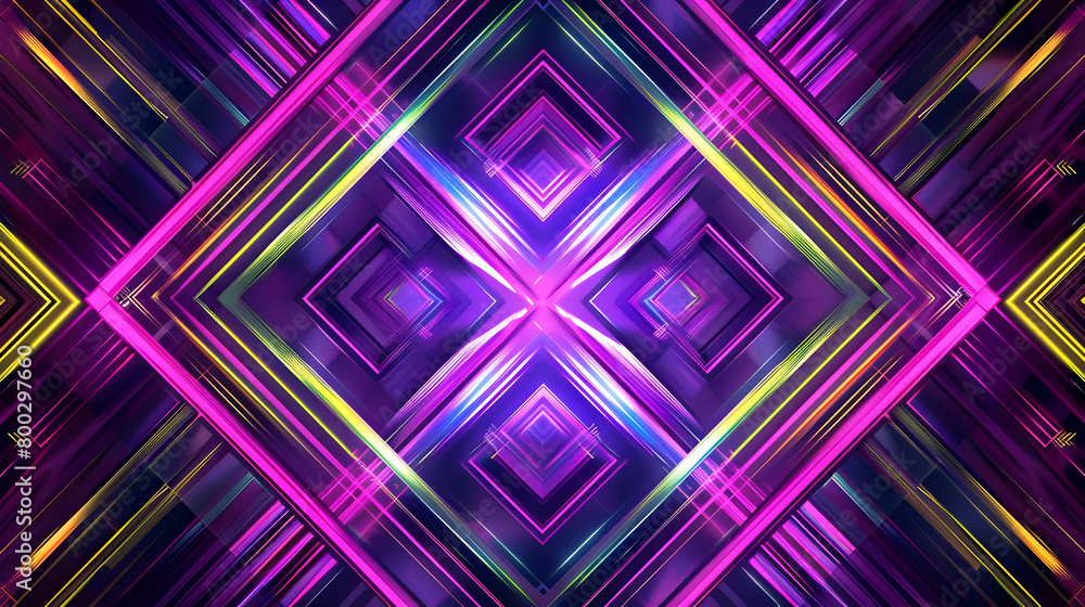 A visually striking pattern of sharp, intersecting geometric lines in neon purple and bright lime, prominently set against a dark, moody backdrop in a high-definition image A visually striking pattern of sharp, intersecting geometric lines in neon purple and bright lime, prominently set against a dark, moody backdrop in a high-definition image
