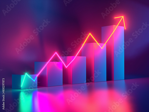 Arrow Graph and Growing Success Line Chart, 3D Graphics, Growing Money