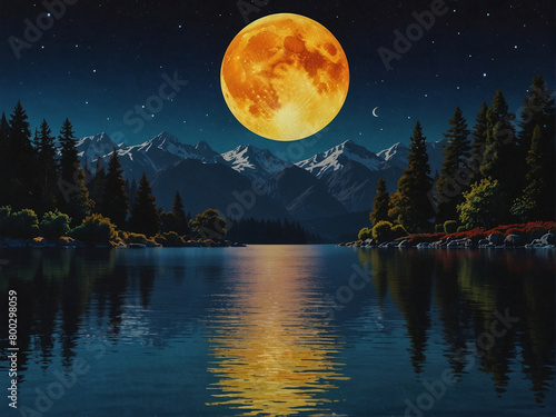 Serene Lake Reflection: Moonlit Night in the Majestic Mountains © Melkoud