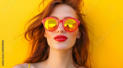 young woman with red and yellow sunglasses generative ai