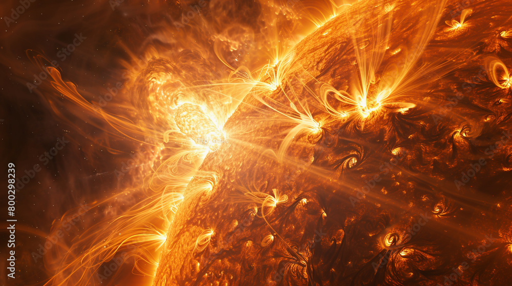 In a fusion of science and art 3D magnetic waves emanate from the sun choreographing a dance of energy that lights up the solar system with each solar flare. Generative ai