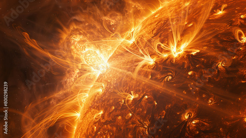 In a fusion of science and art 3D magnetic waves emanate from the sun choreographing a dance of energy that lights up the solar system with each solar flare. Generative ai photo