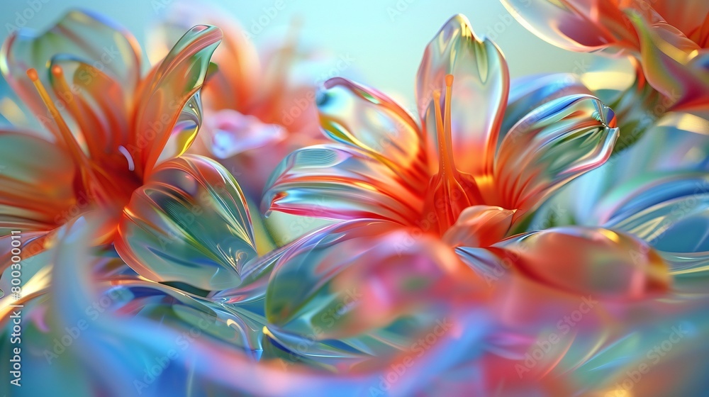 Fototapeta premium Blossoming Bliss: Wildflowers bloom in fluid 3D forms, their graceful movements echoing the calming rhythms of nature.