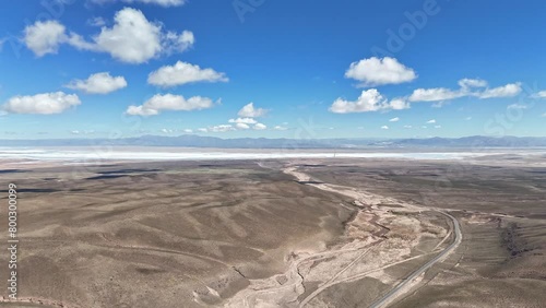 Hyperlapse Aerial view of the landscape of Salinas Grandes, natural salt flats of Jujuy and Salta, Argentina. photo