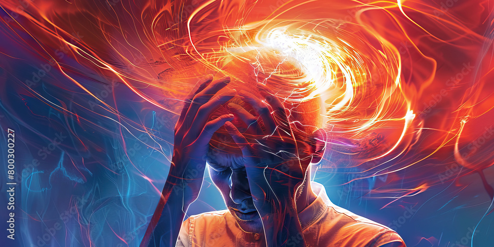 Concussion Confusion: The Headache and Dizziness - Visualize a person holding their head with a pained expression, with swirling lines around the head