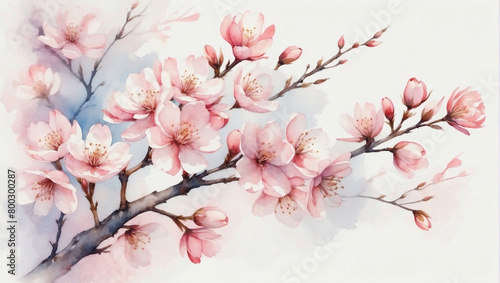 Delicate watercolor cherry blossom artwork in a soft and ethereal hand-drawn style.