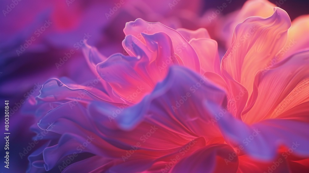 Glowing Petal Flow: Close-ups reveal wildflower petals emitting neon glow, their fluid waves creating a mesmerizing dance.