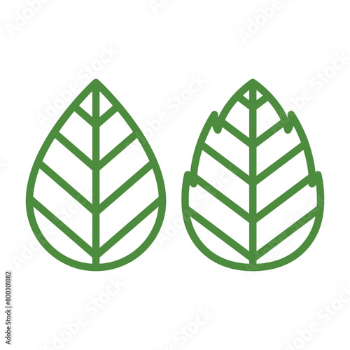 Two Outline Leaves Green