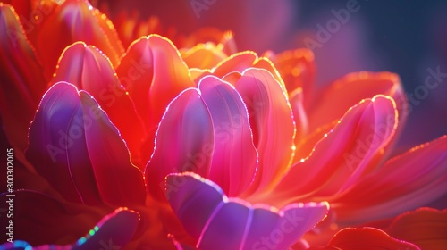 Illuminated Blooms: Close-ups reveal wildflower petals aglow in neon brilliance, undulating in captivating waves.