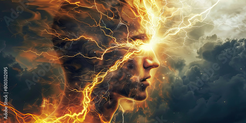 Stroke: The Sudden Weakness and Facial Droop - Picture a person with one side of their face drooping, with a lightning bolt striking the brain photo