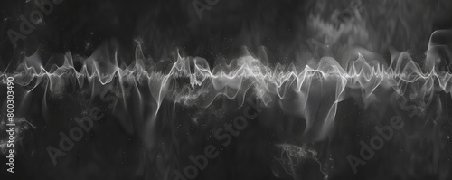 Dynamic sound wave with glowing particles on a dark background. Audio visualizer concept.