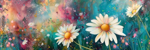 Daisies scatter across the meadow, their cheerful faces a simple ode to joy and wild freedom, bright water color photo