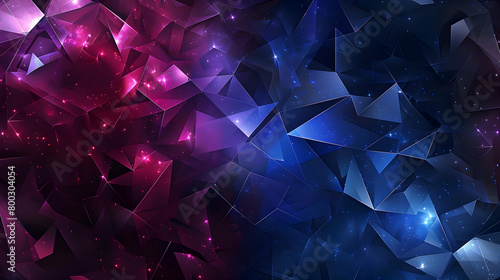 Capture an elaborate geometric pattern, using triangles and hexagons in rich blues and purples, designed to reflect a night sky bursting with stars, portrayed in a high-definition camera technique photo