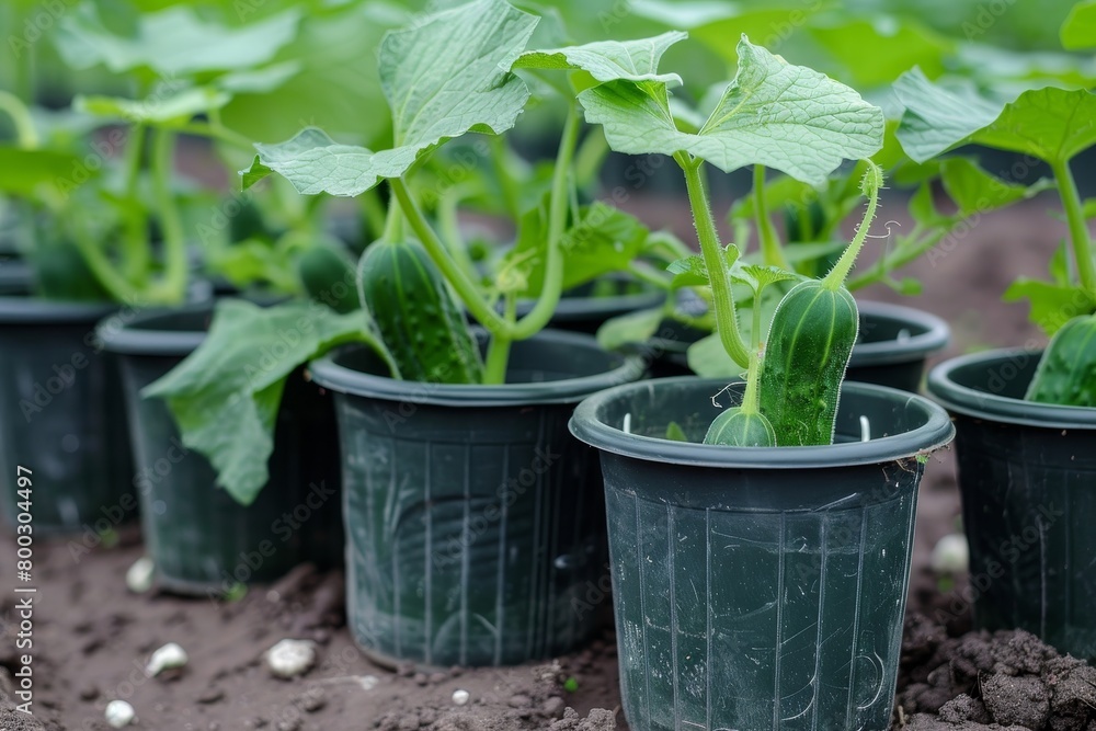 Young cucumber seedlings ready for planting in pots Idea for gardening Young cucumber seedlings ready for planting in pots Idea for gardening