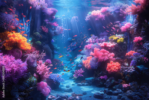 A vibrant coral reef teeming with colorful fish and intricate sea life. Created with Ai © oliver