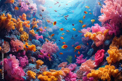 Colorful coral reef with fish and corals  vibrant underwater scene  beautiful marine scenery  colorful sea life. Created with Ai