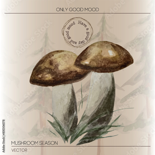 greeting card featuring a mushroom, celebrating the mushroom season and wishing for a good mood. Perfect for sending warm wishes and spreading positivity.